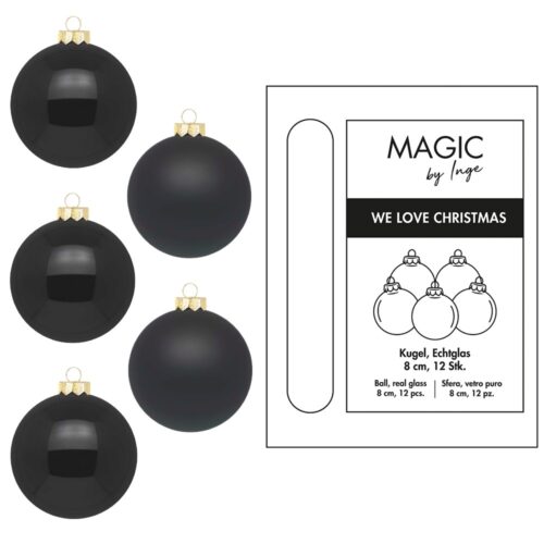 Weihnachtskugeln Schwarz - 8 cm (12 Stück)