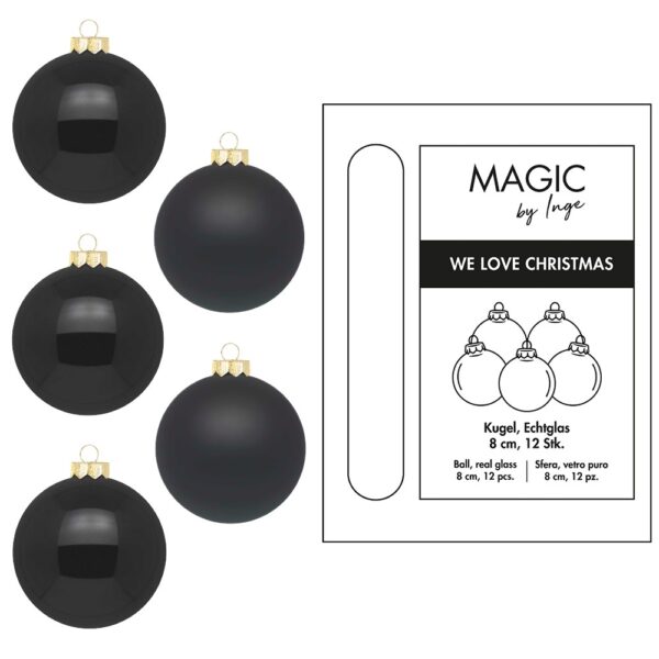 Weihnachtskugeln Schwarz - 8 cm (12 Stück)