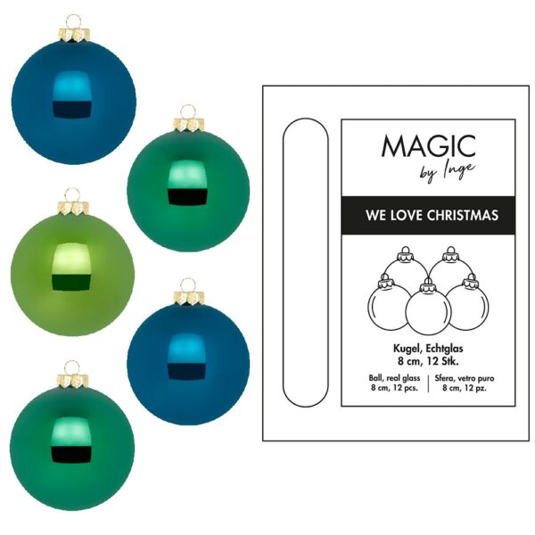 Weihnachtskugeln Blau und Grün - 8 cm (12 Stück)