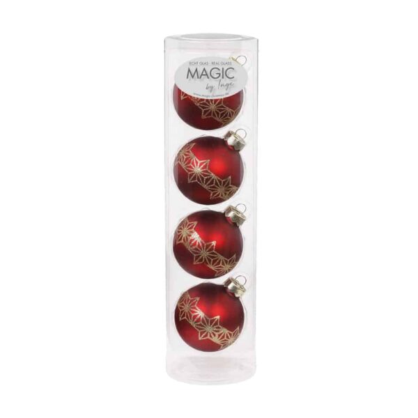 40162K604 Weihnachtskugeln Dunkelrot - Facets - 6 cm (4 Stück)