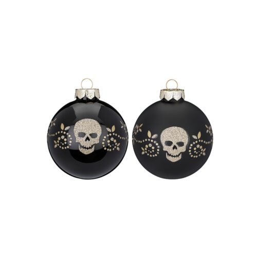 Weihnachtskugeln in Schwarz mit Totenkopf