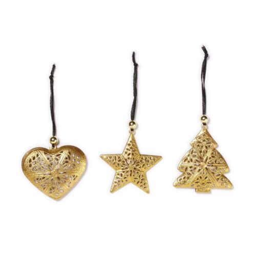 Anhänger Gold - Herz, Stern, Weihnachtsbaum - 3er Set (7 cm)