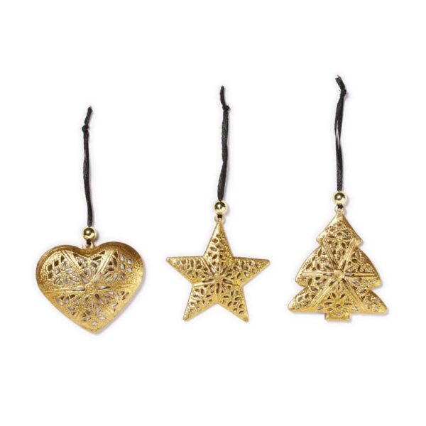 Anhänger Gold - Herz, Stern, Weihnachtsbaum - 3er Set (7 cm)