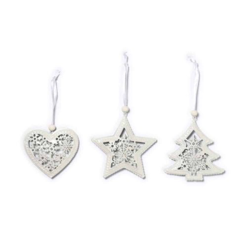 Hänger Weiß - Herz, Stern, Weihnachtsbaum - 3er Set (9 cm)
