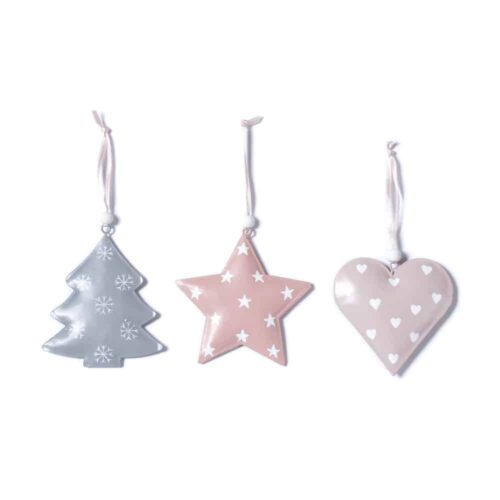 Hänger - Rosa-Grau - Tannenbaum, Stern, Herz -3er Set (9 cm)