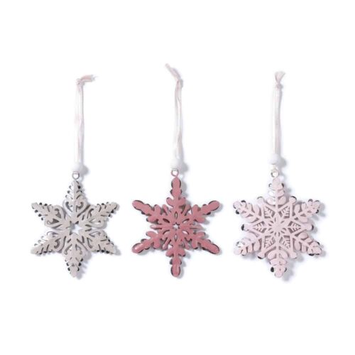 Schneeflocken - Rosa-Grau - 3er Set (8 cm)