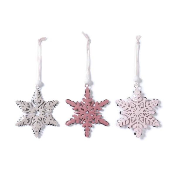 Schneeflocken - Rosa-Grau - 3er Set (8 cm)