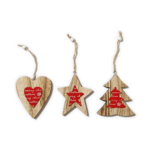 Hänger - Rot - Herz, Stern, Tannenbaum - 3er Set (10 cm)