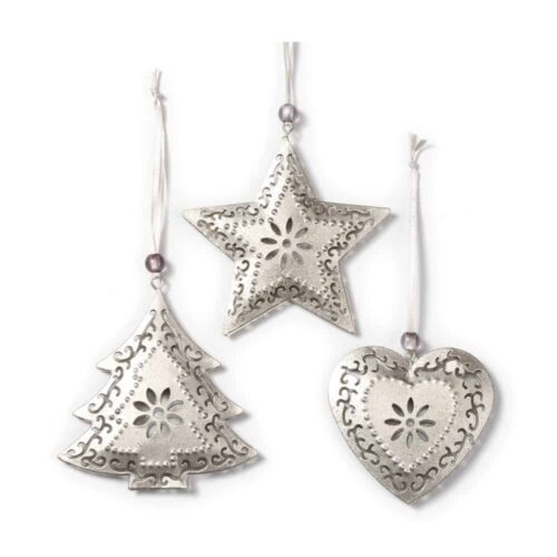 Hänger - Silber - Tannennaum, Stern, Herz - 3er Set (10 cm)