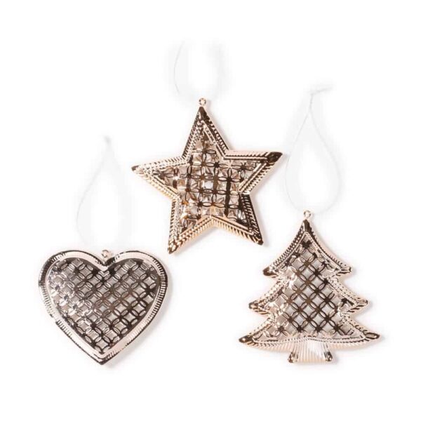 Hänger Gold - Herz, Stern, Weihnachtsbaum - 3er Set (9 cm)