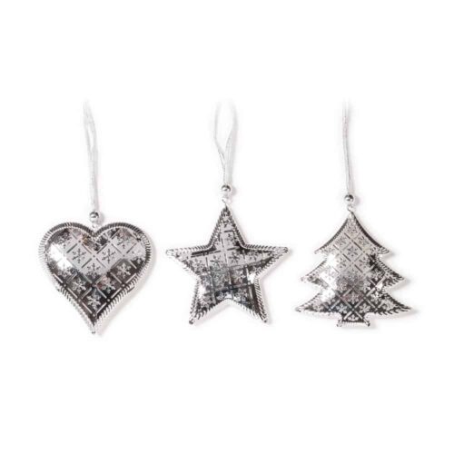 Hänger Silber - Herz, Stern, Weihnachtsbaum - 3er Set (9 cm)