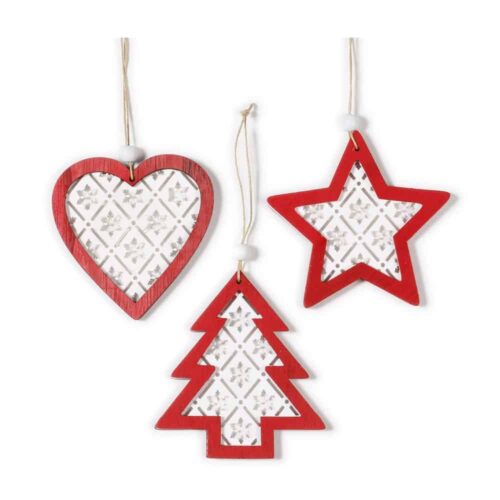 Hänger Rot - Herz, Weihnachtsbaum, Stern - 3er Set (10 cm)