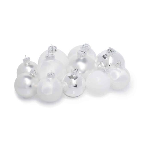 Weihnachtskugeln Set Weiß-Silber (Glas) - Eisprinzessin