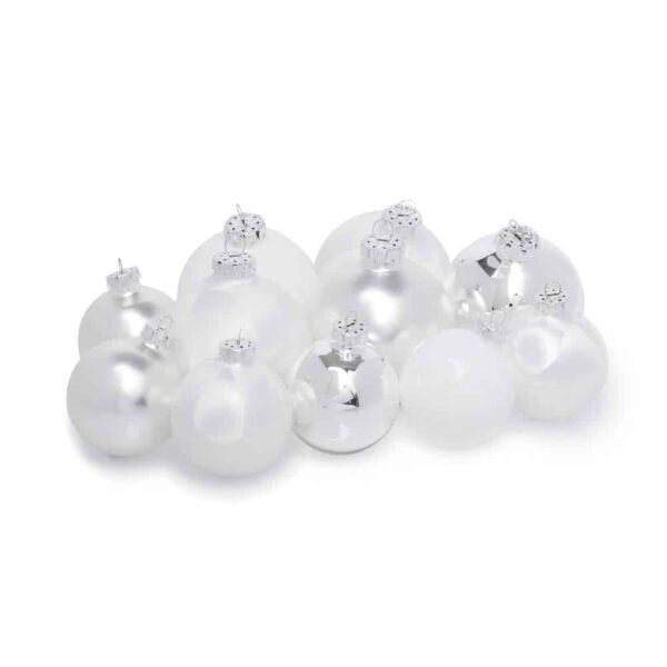 Weihnachtskugeln Set Weiß-Silber (Glas) - Eisprinzessin
