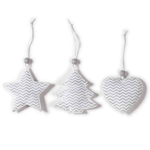 Weihnachtsbaum Anhänger - Weiß Metall (3er Set)