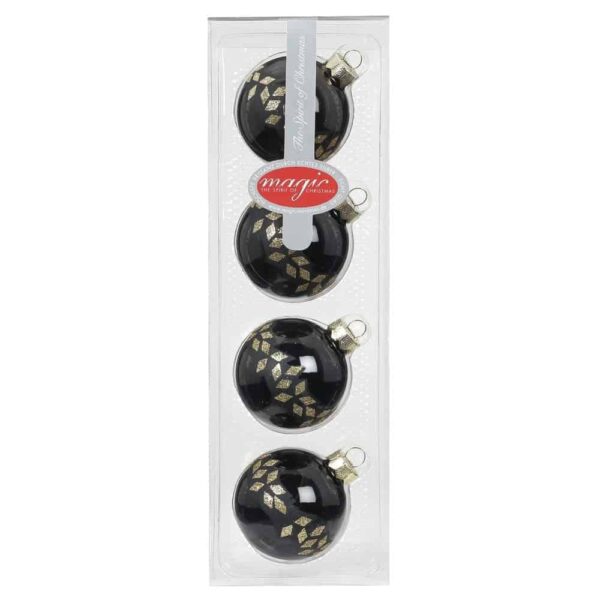 Weihnachtskugeln Schwarz – 6 cm – Diamonds (4er Set)