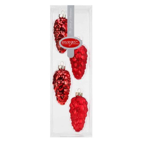 Rote Zapfen - matt und glänzend - 9 cm (4 Stück)